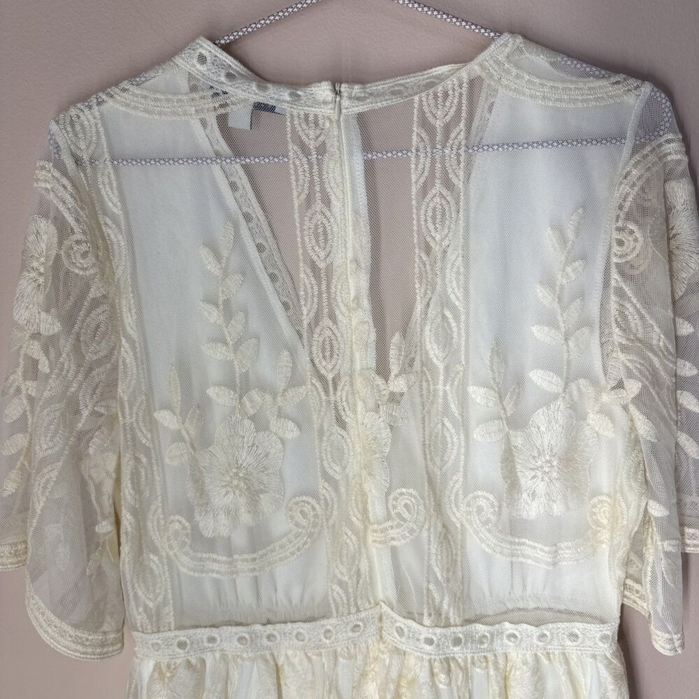 Haute Monde Lace Dress Boho Medium Embroidered V Neck Short Sleeve Cream Ivory - Picture 10 of 16